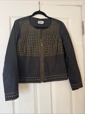 IRA Black Studded Zip Front Jacket Cotton Blend Bronze Studded Size PM